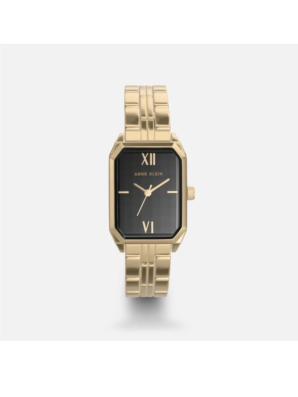 Anne Klein Gold-Tone Bracelet Watch with Black Rectangular Dial